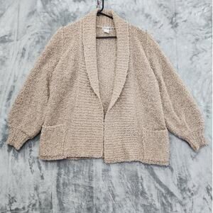 Vintage Adele Joyce Sweater Womens M Tan‎ Wool Curly Knit Open Front Cardigan